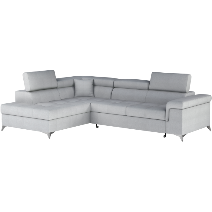 Canapé d’angle convertible PALAZZO 4 places gris clair – angle gauche avec 1 coussin 