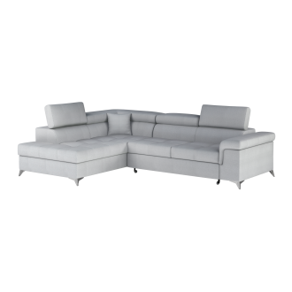 Canapé d’angle convertible PALAZZO 4 places gris clair – angle gauche avec 1 coussin 