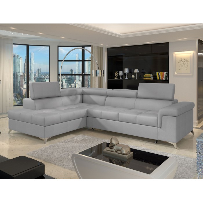 Canapé d’angle convertible PALAZZO 4 places gris clair – angle gauche avec 1 coussin 