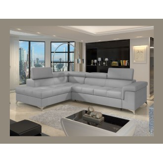 Canapé d’angle convertible PALAZZO 4 places gris clair – angle gauche avec 1 coussin 