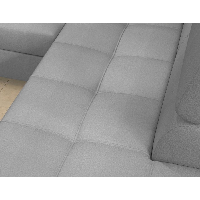 Canapé d’angle convertible PALAZZO 4 places gris clair – angle gauche avec 1 coussin 