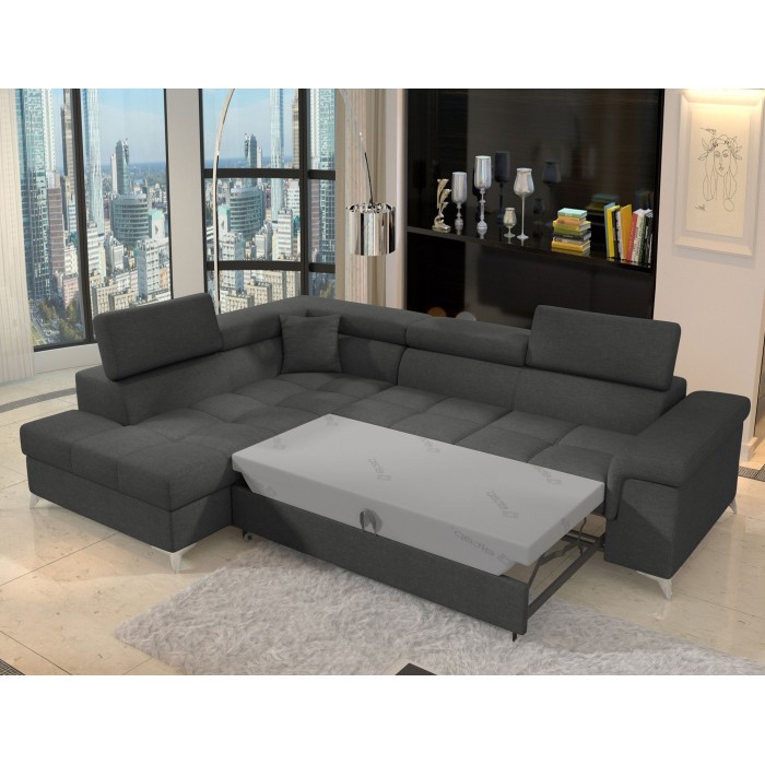 Canapé d’angle convertible PALAZZO 4 places gris foncé – angle gauche avec 1 coussin 
