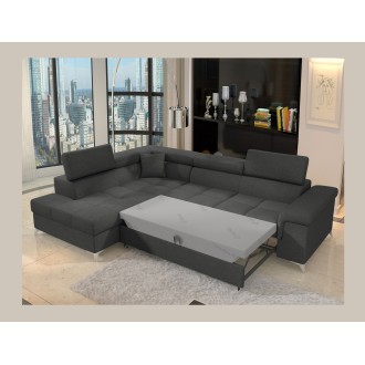 Canapé d’angle convertible PALAZZO 4 places gris foncé – angle gauche avec 1 coussin 