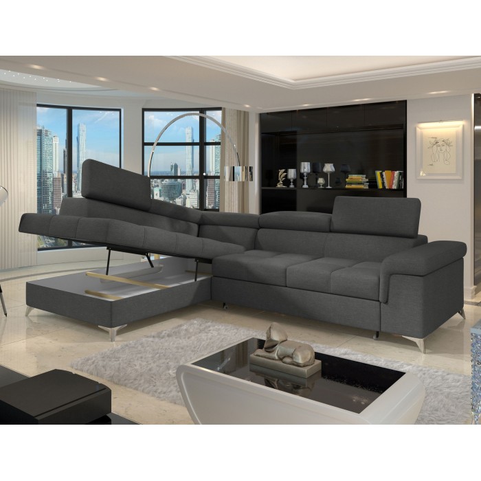 Canapé d’angle convertible PALAZZO 4 places gris foncé – angle gauche avec 1 coussin 