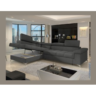 Canapé d’angle convertible PALAZZO 4 places gris foncé – angle gauche avec 1 coussin 