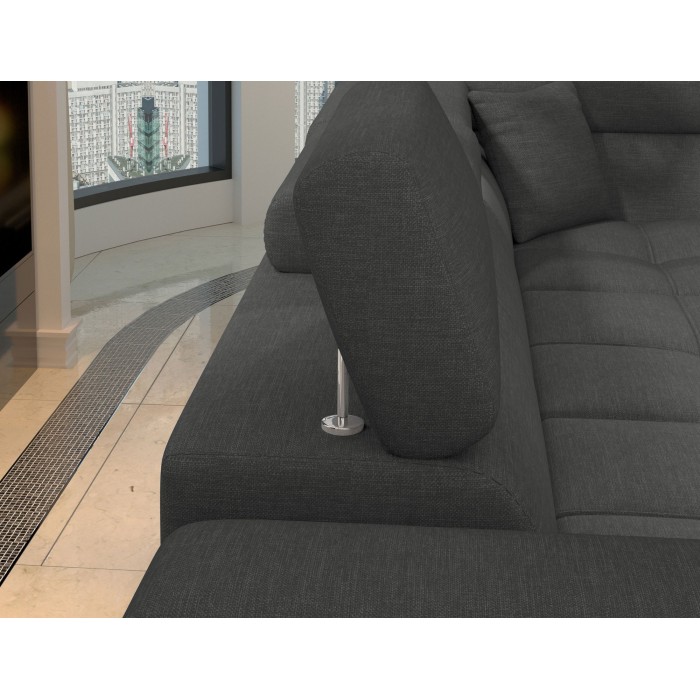 Canapé d’angle convertible PALAZZO 4 places gris foncé – angle gauche avec 1 coussin 