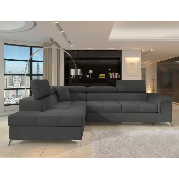 Canapé d’angle convertible PALAZZO 4 places gris foncé – angle gauche avec 1 coussin 