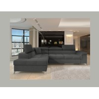 Canapé d’angle convertible PALAZZO 4 places gris foncé – angle gauche avec 1 coussin 
