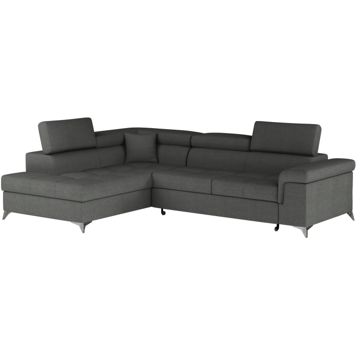 Canapé d’angle convertible PALAZZO 4 places gris foncé – angle gauche avec 1 coussin 
