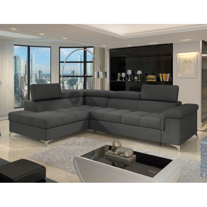 Canapé d’angle convertible PALAZZO 4 places gris foncé – angle gauche avec 1 coussin 