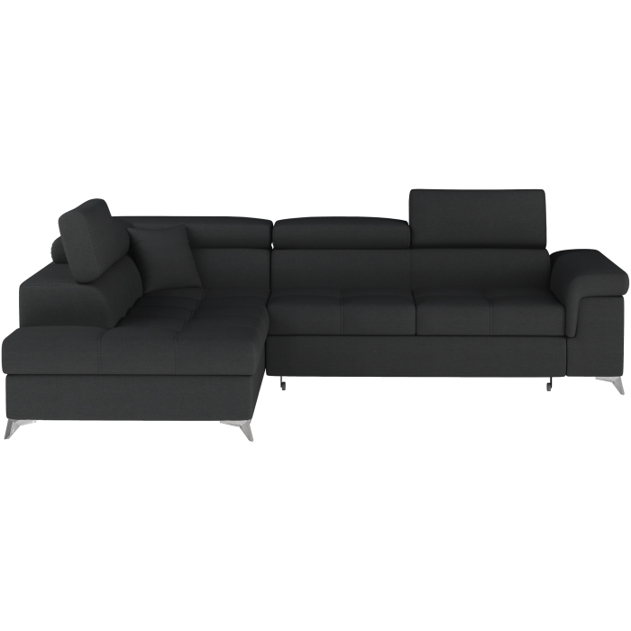Canapé d’angle convertible PALAZZO 4 places noir – angle gauche avec 1 coussin 