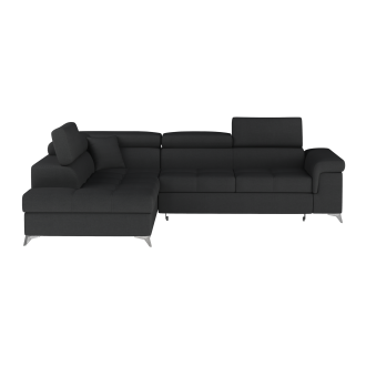 Canapé d’angle convertible PALAZZO 4 places noir – angle gauche avec 1 coussin 