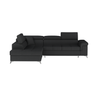Canapé d’angle convertible PALAZZO 4 places noir – angle gauche avec 1 coussin 
