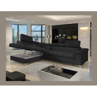 Canapé d’angle convertible PALAZZO 4 places noir – angle gauche avec 1 coussin 