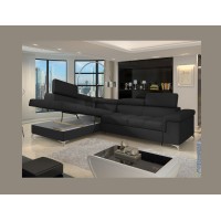 Canapé d’angle convertible PALAZZO 4 places noir – angle gauche avec 1 coussin 
