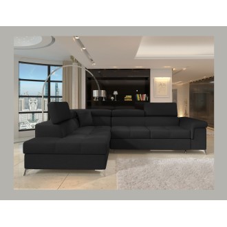 Canapé d’angle convertible PALAZZO 4 places noir – angle gauche avec 1 coussin 