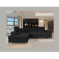 Canapé d’angle convertible PALAZZO 4 places noir – angle gauche avec 1 coussin 