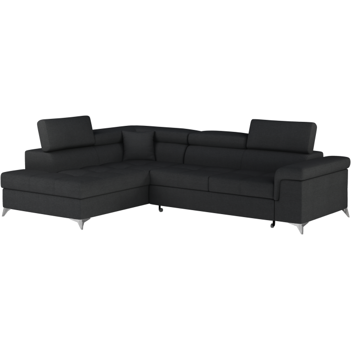 Canapé d’angle convertible PALAZZO 4 places noir – angle gauche avec 1 coussin 