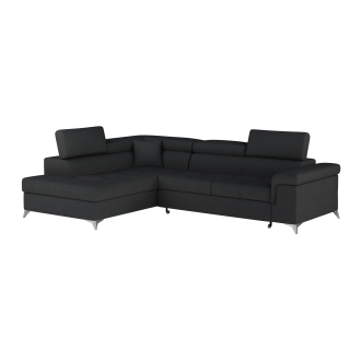 Canapé d’angle convertible PALAZZO 4 places noir – angle gauche avec 1 coussin 