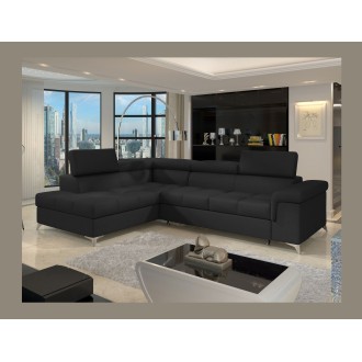 Canapé d’angle convertible PALAZZO 4 places noir – angle gauche avec 1 coussin 