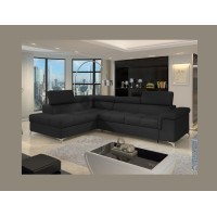 Canapé d’angle convertible PALAZZO 4 places noir – angle gauche avec 1 coussin 