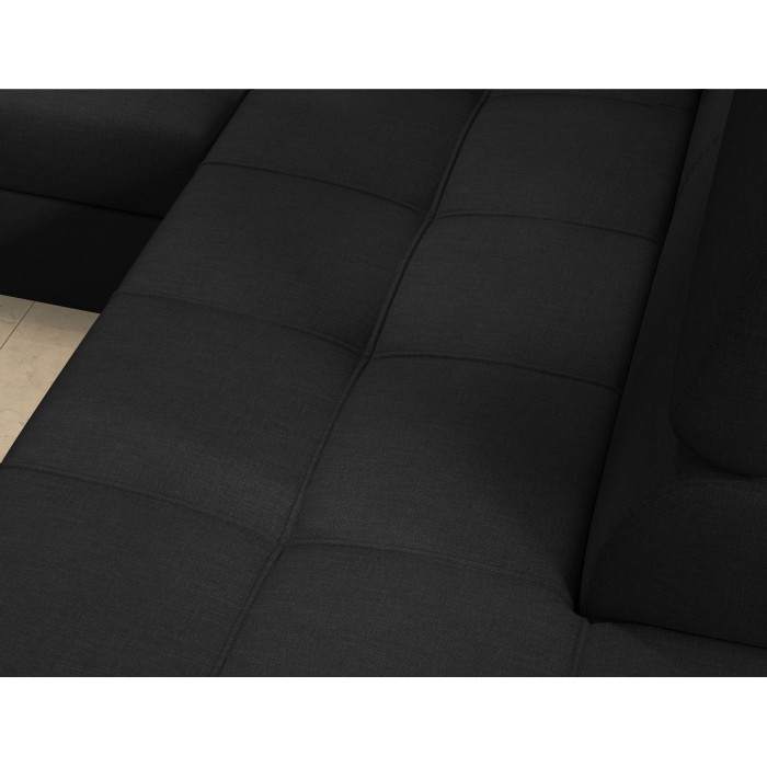 Canapé d’angle convertible PALAZZO 4 places noir – angle gauche avec 1 coussin 