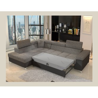 Canapé d’angle convertible PALAZZO 4 places gris et noir – angle gauche avec 1 coussin 