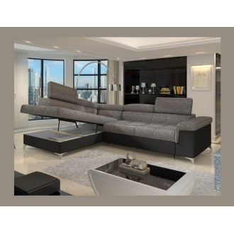 Canapé d’angle convertible PALAZZO 4 places gris et noir – angle gauche avec 1 coussin 