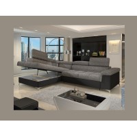 Canapé d’angle convertible PALAZZO 4 places gris et noir – angle gauche avec 1 coussin 