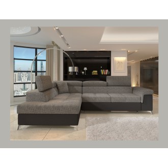 Canapé d’angle convertible PALAZZO 4 places gris et noir – angle gauche avec 1 coussin 