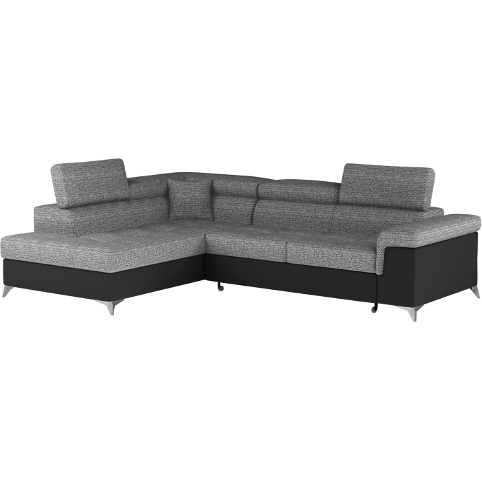 Canapé d’angle convertible PALAZZO 4 places gris et noir – angle gauche avec 1 coussin 