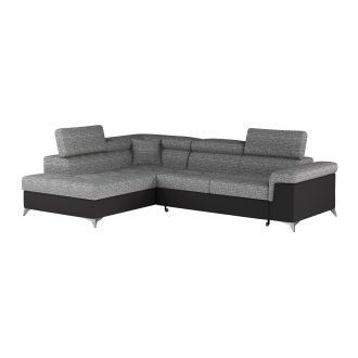 Canapé d’angle convertible PALAZZO 4 places gris et noir – angle gauche avec 1 coussin 