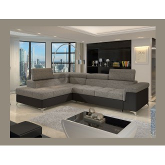 Canapé d’angle convertible PALAZZO 4 places gris et noir – angle gauche avec 1 coussin 
