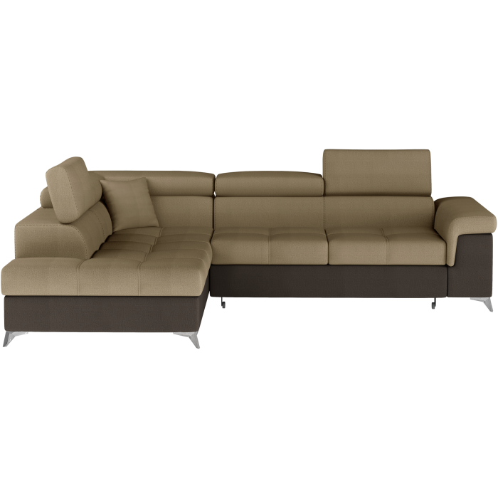 Canapé d’angle convertible PALAZZO 4 places marron clair et foncé – angle gauche avec 1 coussin 