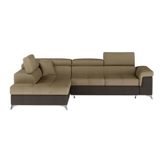 Canapé d’angle convertible PALAZZO 4 places marron clair et foncé – angle gauche avec 1 coussin 
