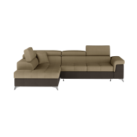 Canapé d’angle convertible PALAZZO 4 places marron clair et foncé – angle gauche avec 1 coussin 