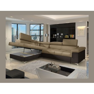 Canapé d’angle convertible PALAZZO 4 places marron clair et foncé – angle gauche avec 1 coussin 