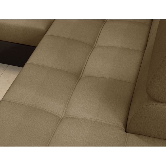 Canapé d’angle convertible PALAZZO 4 places marron clair et foncé – angle gauche avec 1 coussin 