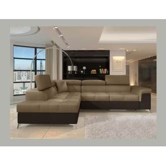 Canapé d’angle convertible PALAZZO 4 places marron clair et foncé – angle gauche avec 1 coussin 
