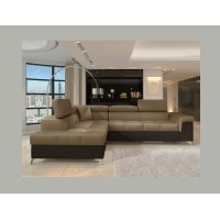 Canapé d’angle convertible PALAZZO 4 places marron clair et foncé – angle gauche avec 1 coussin 