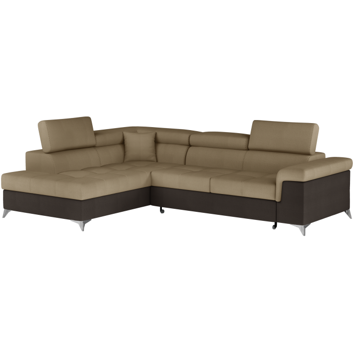 Canapé d’angle convertible PALAZZO 4 places marron clair et foncé – angle gauche avec 1 coussin 