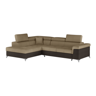 Canapé d’angle convertible PALAZZO 4 places marron clair et foncé – angle gauche avec 1 coussin 