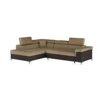 Canapé d’angle convertible PALAZZO 4 places marron clair et foncé – angle gauche avec 1 coussin 