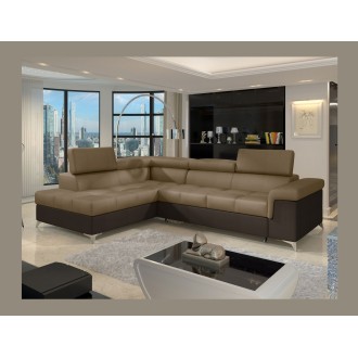 Canapé d’angle convertible PALAZZO 4 places marron clair et foncé – angle gauche avec 1 coussin 