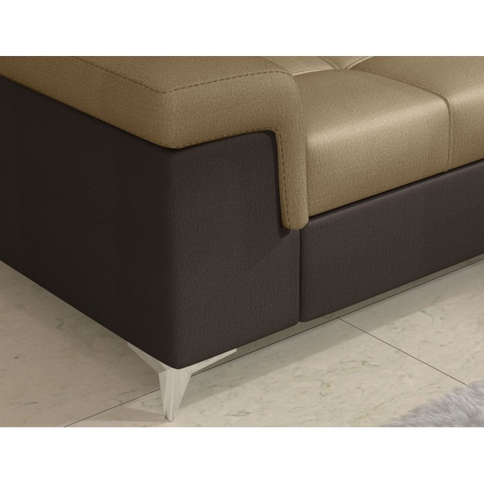 Canapé d’angle convertible PALAZZO 4 places marron clair et foncé – angle gauche avec 1 coussin 