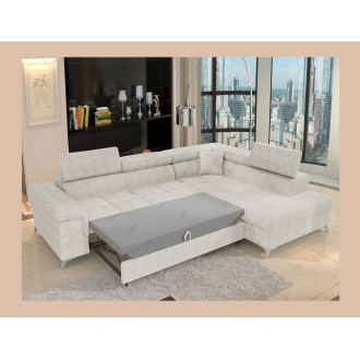 Canapé d’angle convertible PALAZZO 4 places beige – angle droit avec coffre 