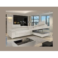 Canapé d’angle convertible PALAZZO 4 places beige – angle droit avec coffre 
