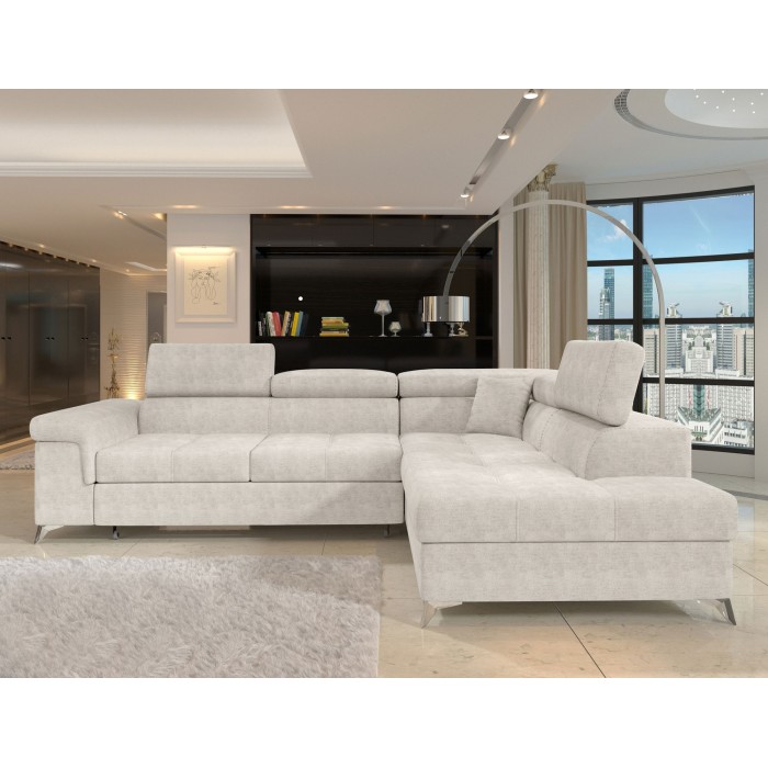 Canapé d’angle convertible PALAZZO 4 places beige – angle droit avec coffre 