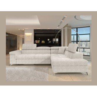 Canapé d’angle convertible PALAZZO 4 places beige – angle droit avec coffre 