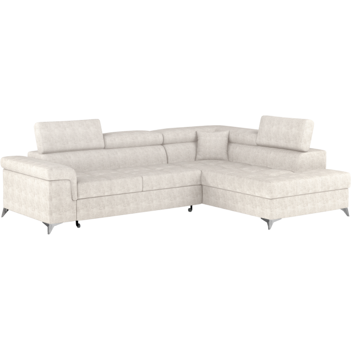 Canapé d’angle convertible PALAZZO 4 places beige – angle droit avec coffre 